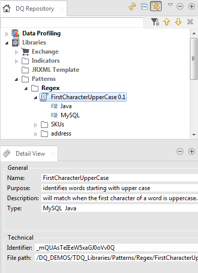 Overview of the Detail view of a regex.