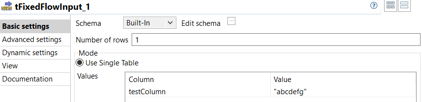 Basic settings view of the component.