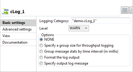 Basic settings view of the cLog component.