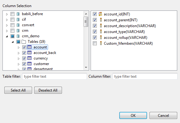 Selection of the columns to be analyzed.