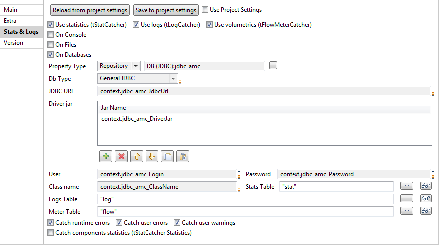 Stats & Logs configuration view.