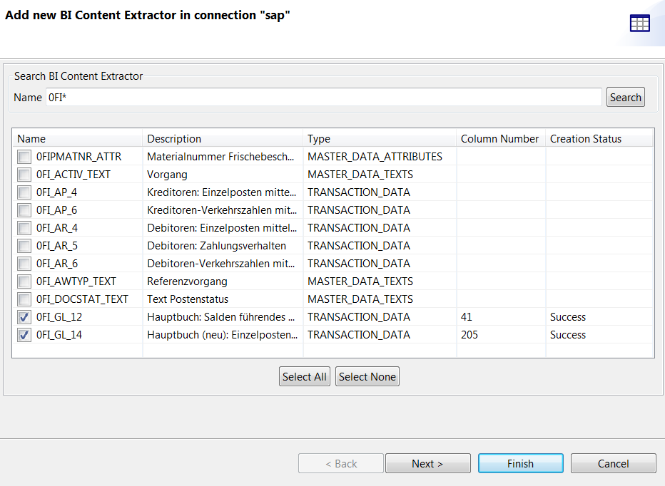 Add new BI Content Extractor in connection dialog box.