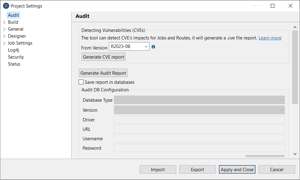 Project Settings dialog box.