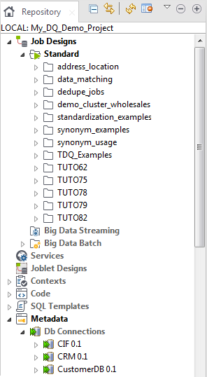 Job Designs node from the Integration perspective.