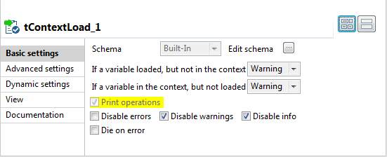 Basic settings view of a component.