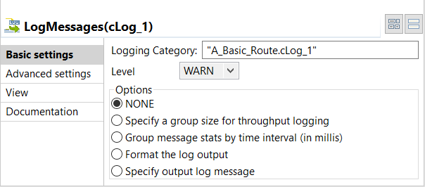 Basic settings view of the cLog component.