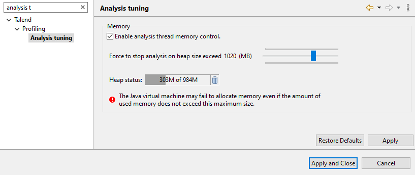 Overview of the Analysis tuning view.