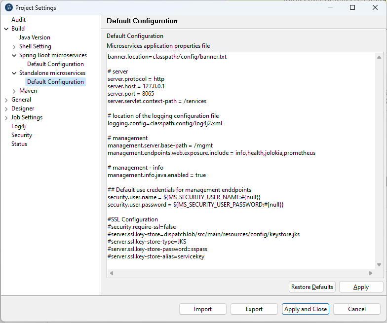 Default configuration of Microservices