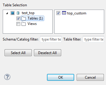 Selection of the new tables to be analyzed.