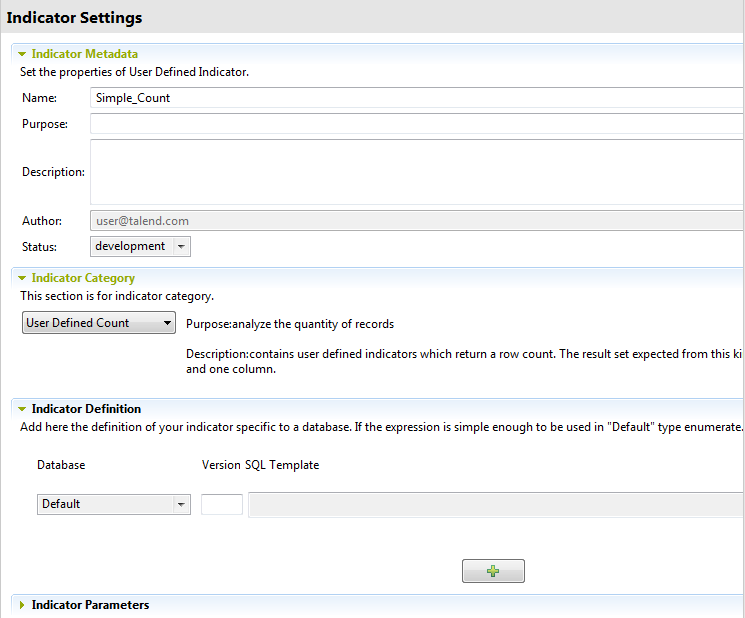 Overview of the Indicator Metadata and Indicator Definition sections.