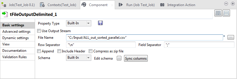 Basic settings view of the component.