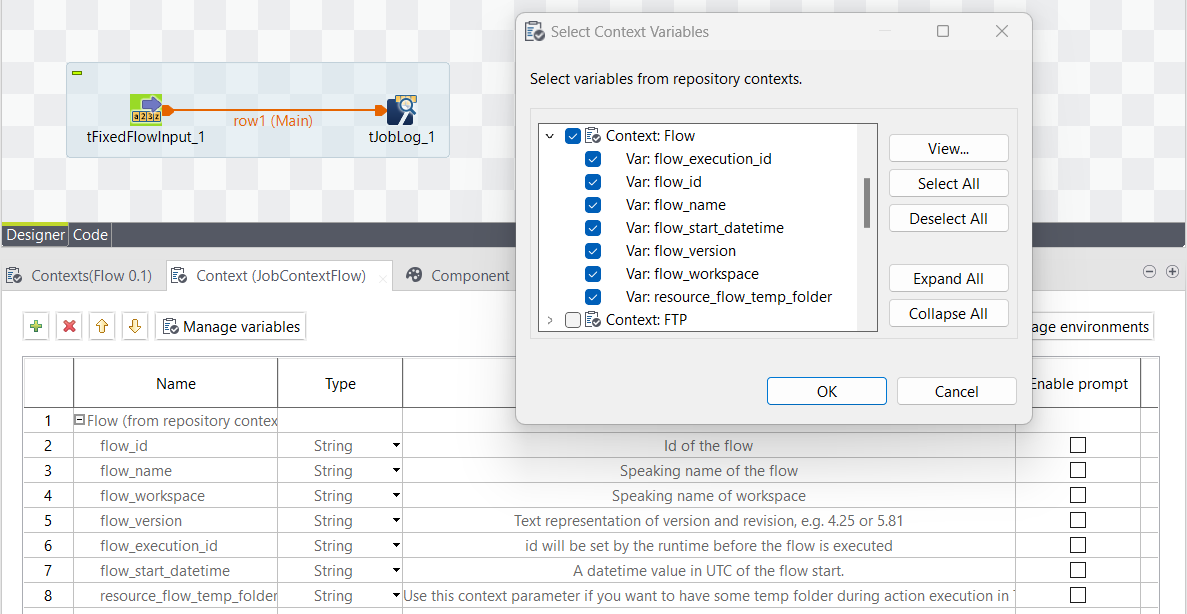 Select Context Variables dialog box.