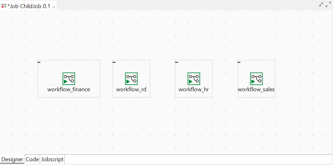 Design workspace with multiple subJobs.