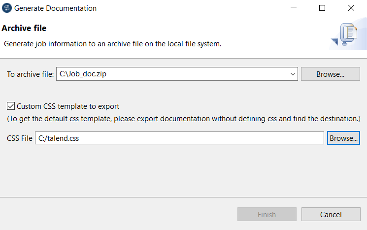 Generate Documentation dialog box.