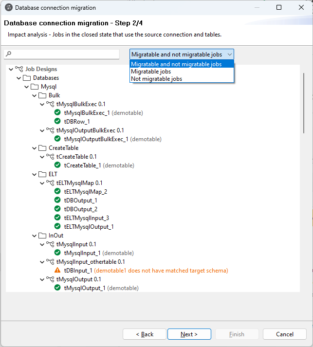 "Database connection migration - Step 2/4" dialog box.