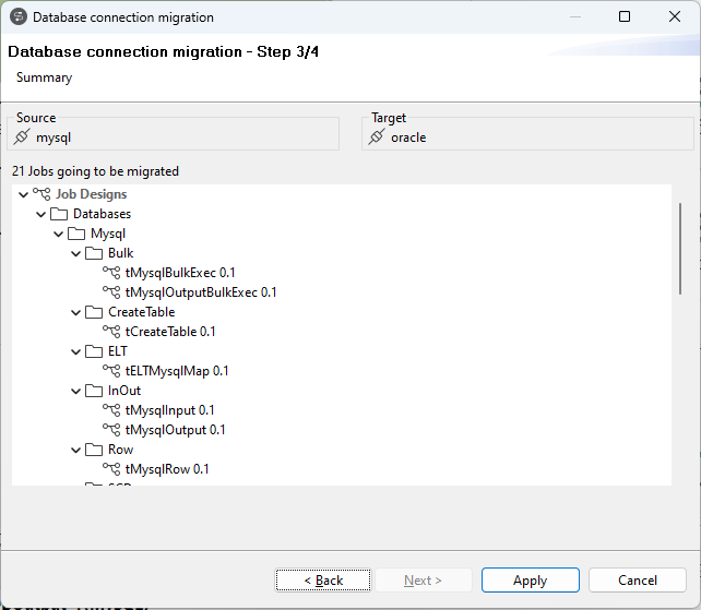 "Database connection migration - Step 3/4" dialog box.