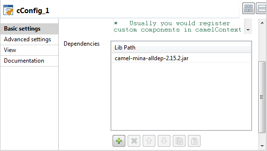 Basic settings view of the component.