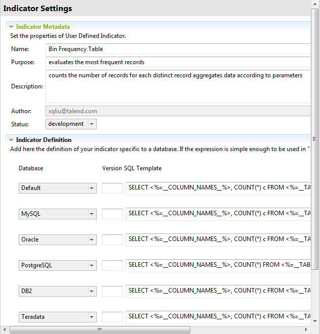 Overview of the Indicator Metadata or Indicator Definition sections.