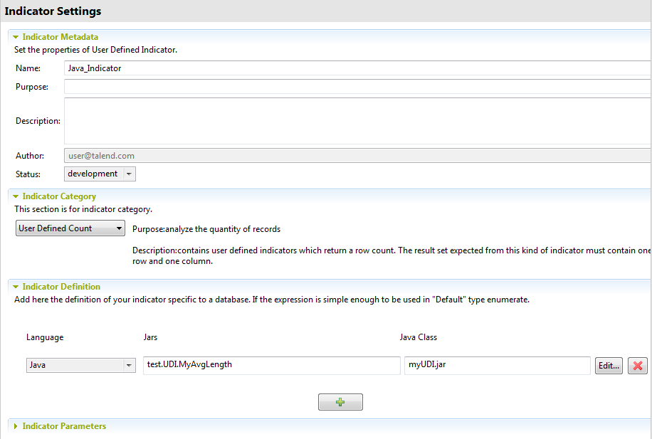 Overview of the Indicator Metadata, Indicator Category, and Indicator Definition sections.