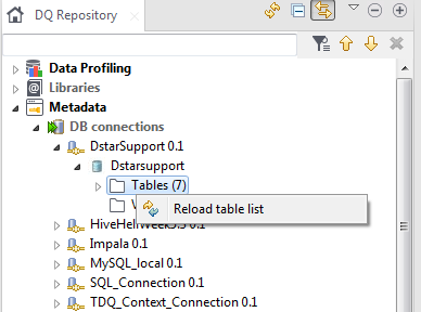 Contextual menu of a table from the Profiling perspective.