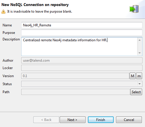 New NoSQL Connection on repository dialog box showing general properties.