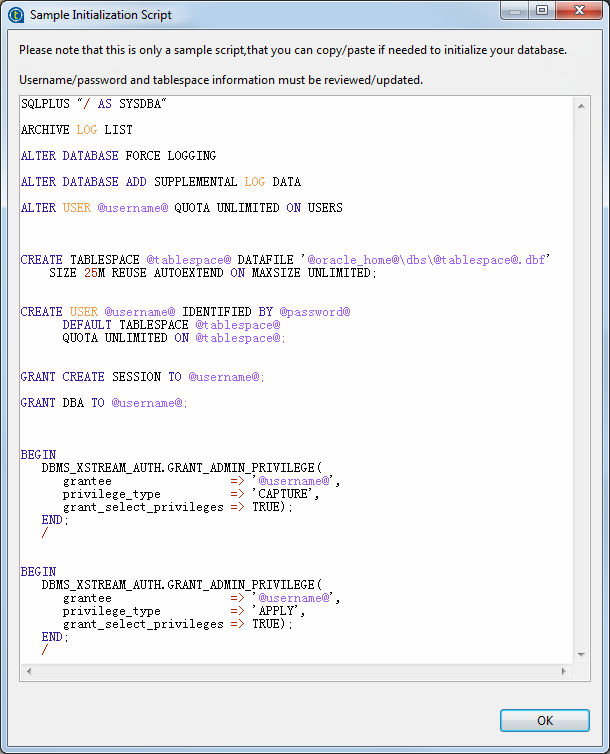 Overview of the Sample Initialization Script dialog box.