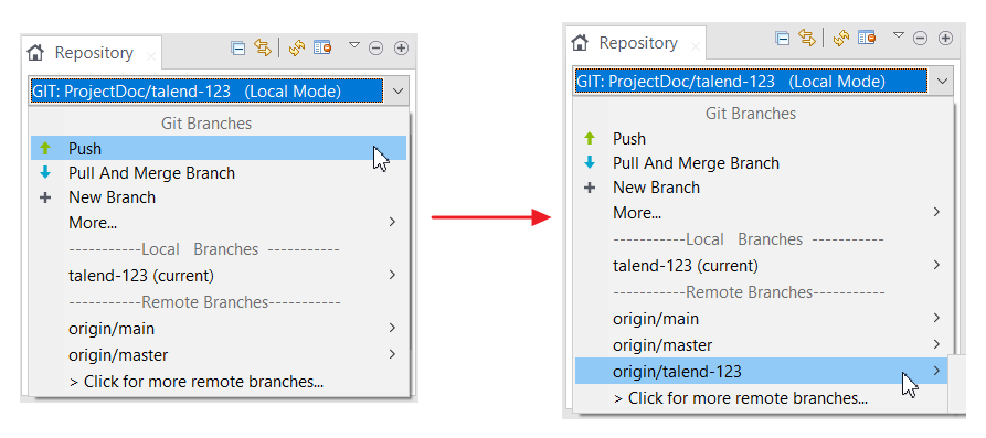 Pushing to create the feature branch on the remote Git repository.