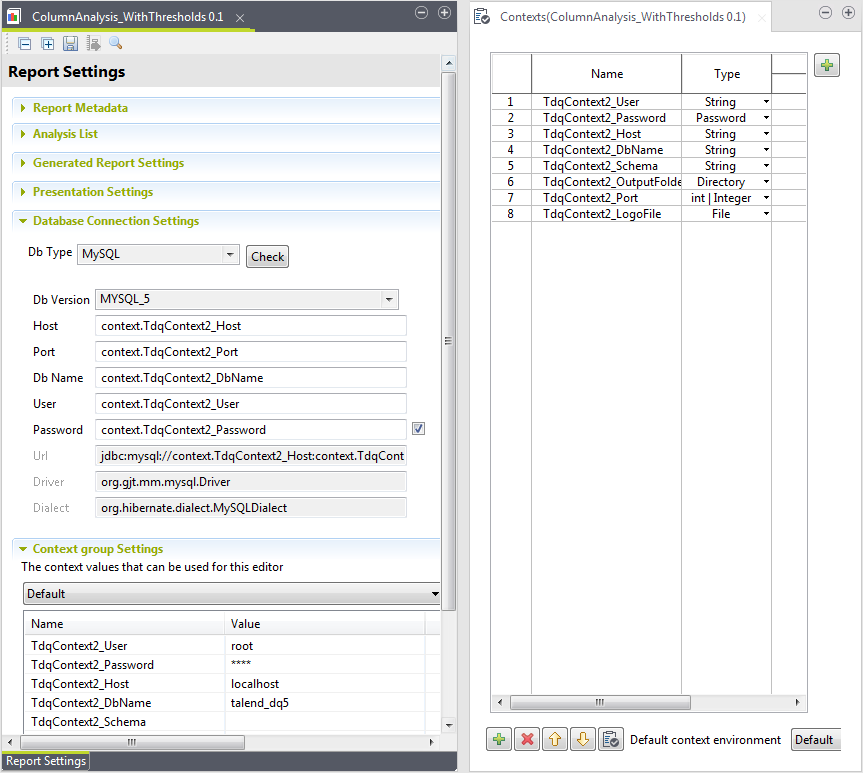 Overview of the Report Settings tab and the Context view.