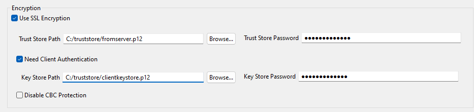 Configuration to connect to an Oracle database using Oracle Custom.