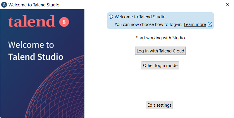 Talend Cloud login wizard in Talend Studio