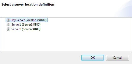 Server location definition dialog box.