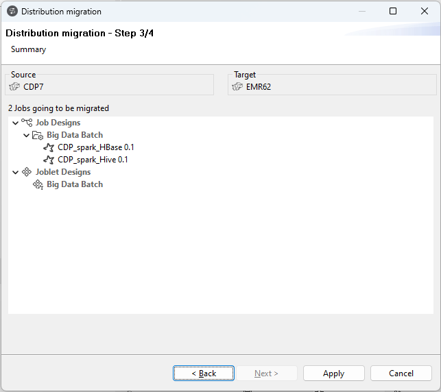 "Distribution migration - Step 3/4" dialog box.