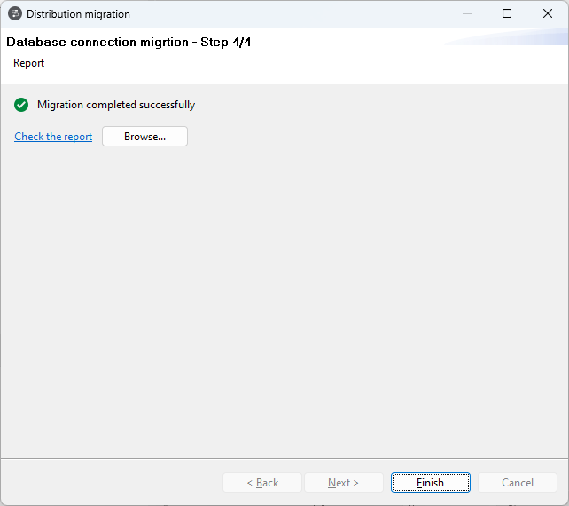 "Distribution migration - Step 4/4" dialog box.