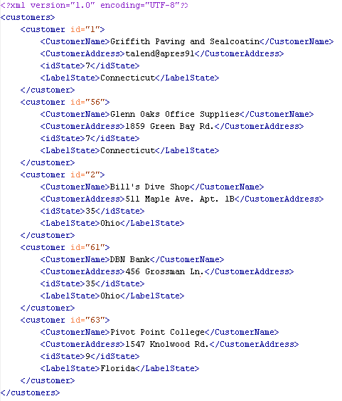 Example of an output in one single flow in a structured file.