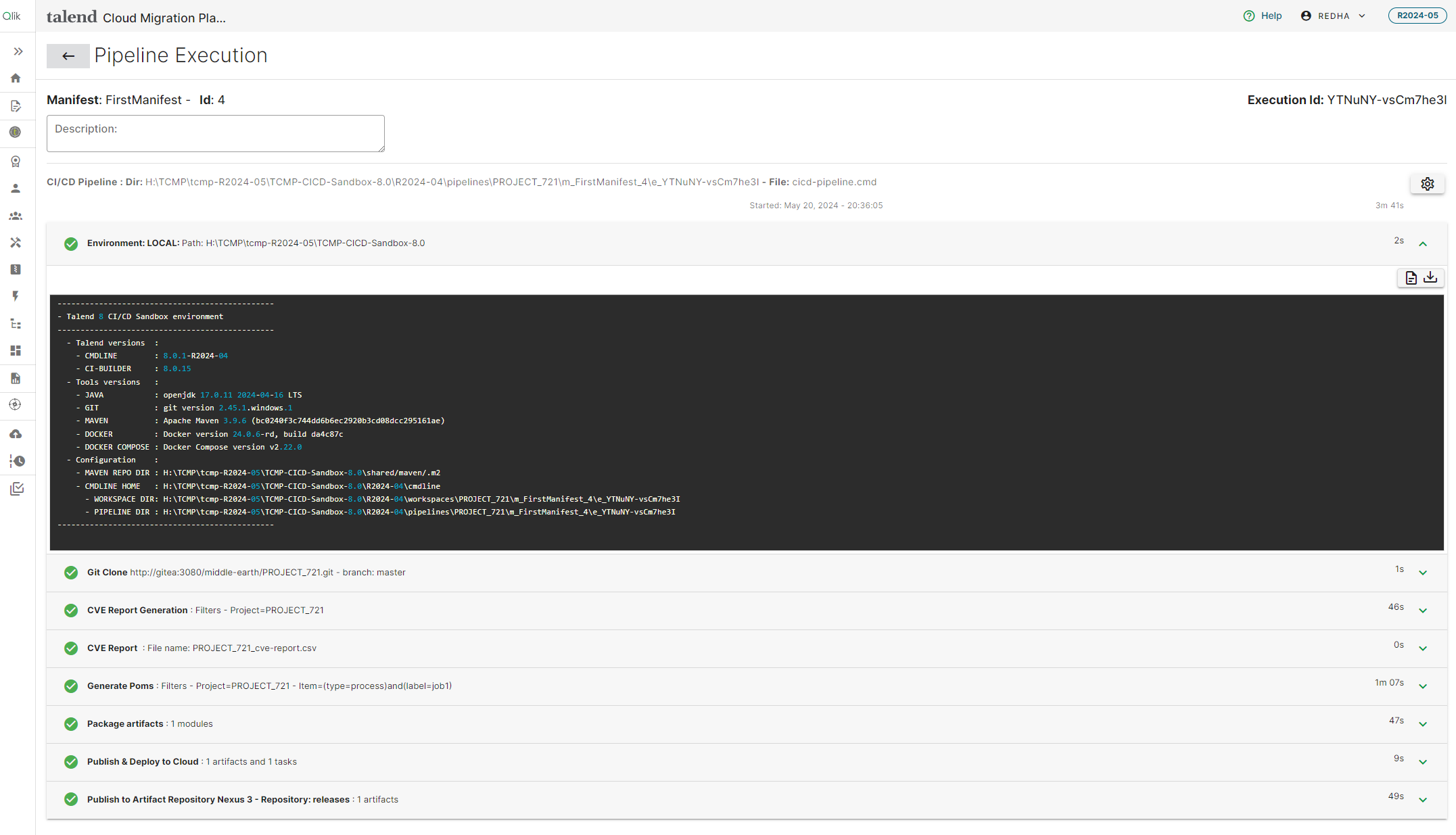 Pipeline Execution output page