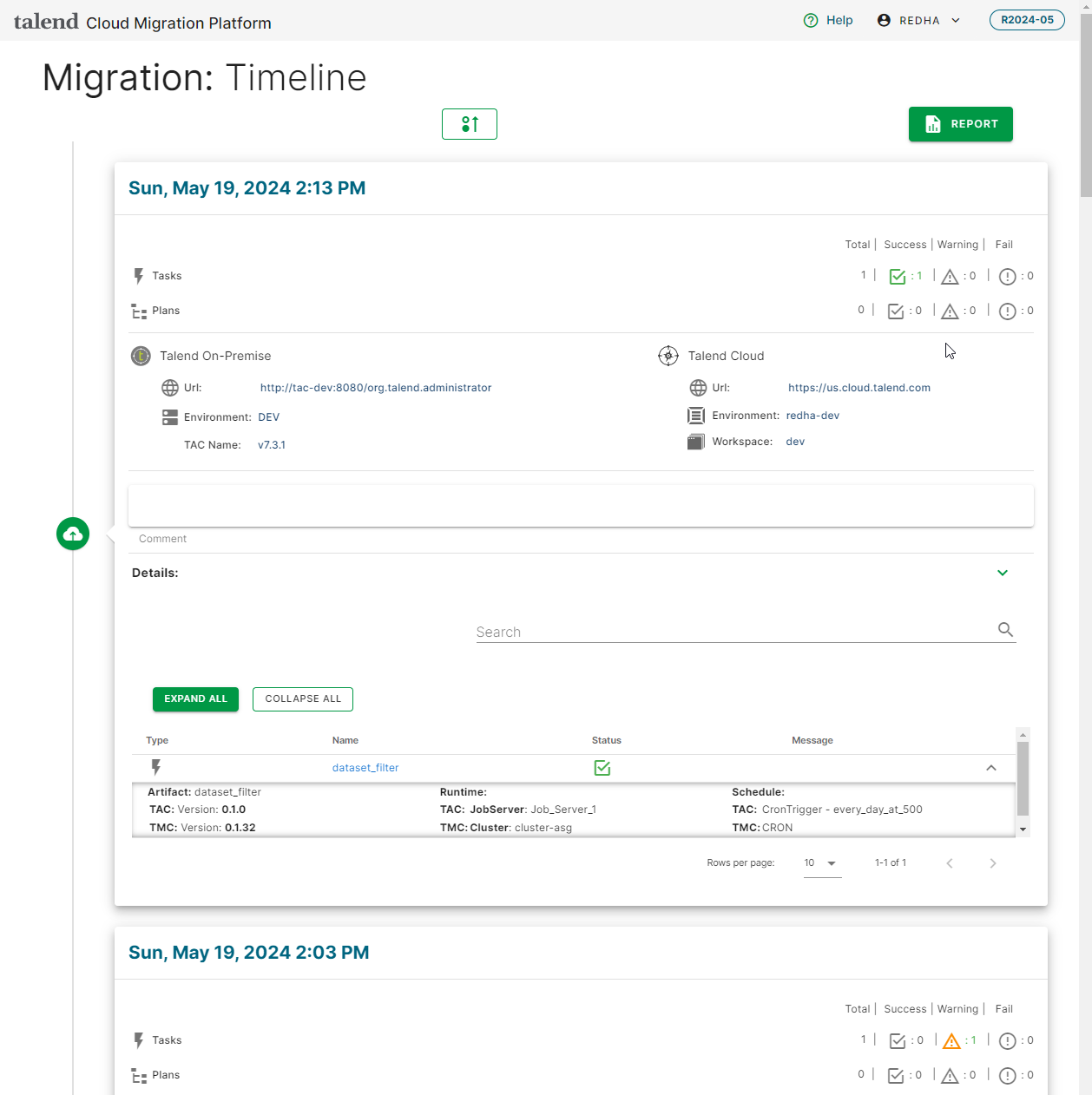 Migration Timeline page