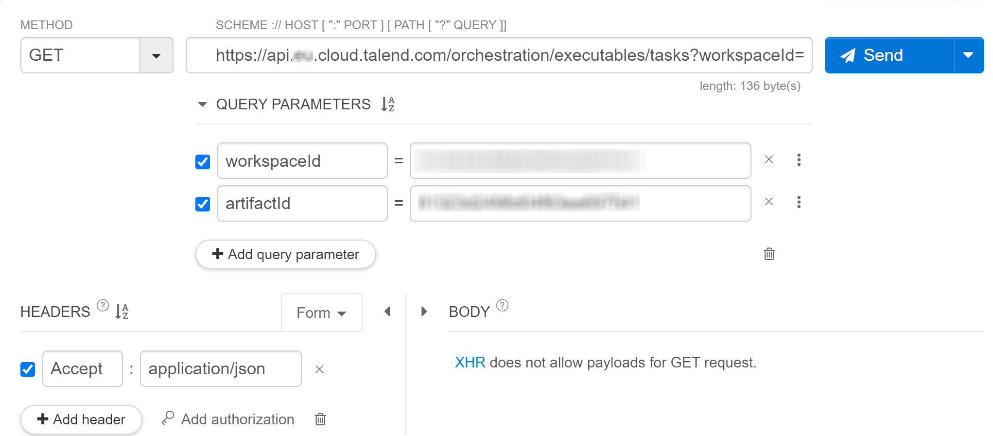 Settings to build an API in Talend API Tester.