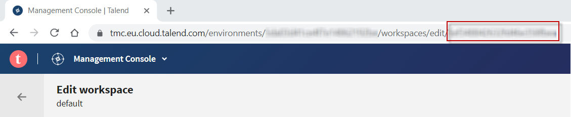 ID of the workspace selected appears after the edit part of the URL.