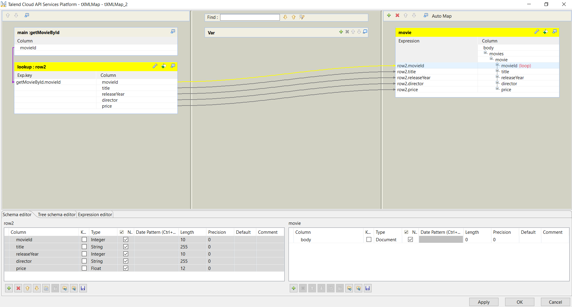 Mapping dans l'éditeur de mapping Map Editor.