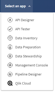 Liste des applications disponibles depuis l'icône Select an app (Sélectionner une application).