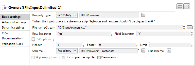 Vue Basic settings (Paramètres simples).