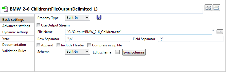 Vue Basic settings (Paramètres simples).