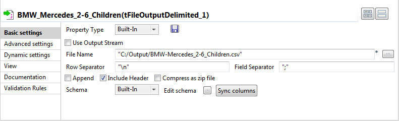 Vue Basic settings (Paramètres simples).