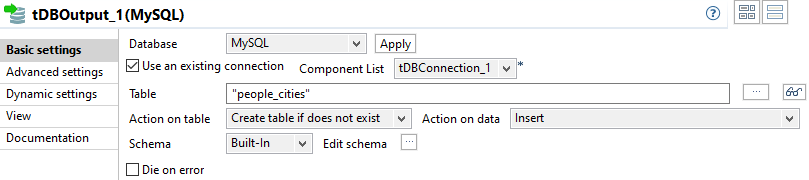 Vue Basic settings (Paramètres simples).