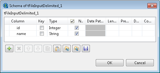 Fenêtre Schema du tFileInputDelimited.