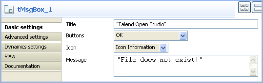Vue Basic settings du tMsgBox.