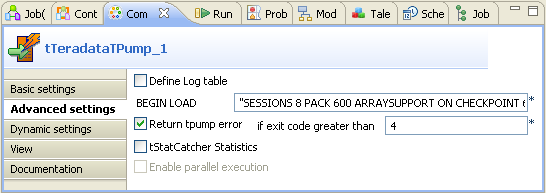 Vue Advanced settings du tTeradataTPump.