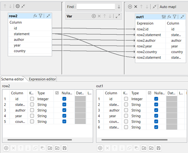 Configuration du tMap.