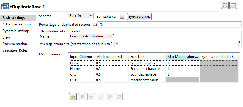 Configuration du composant tDuplicateRow.