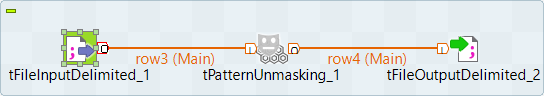 Job utilisant les composants tFileInputDelimited, tPatternMasking et tFileOutputDelimited.